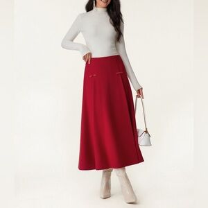 OGL Elegant Red A-Line Midi Skirt